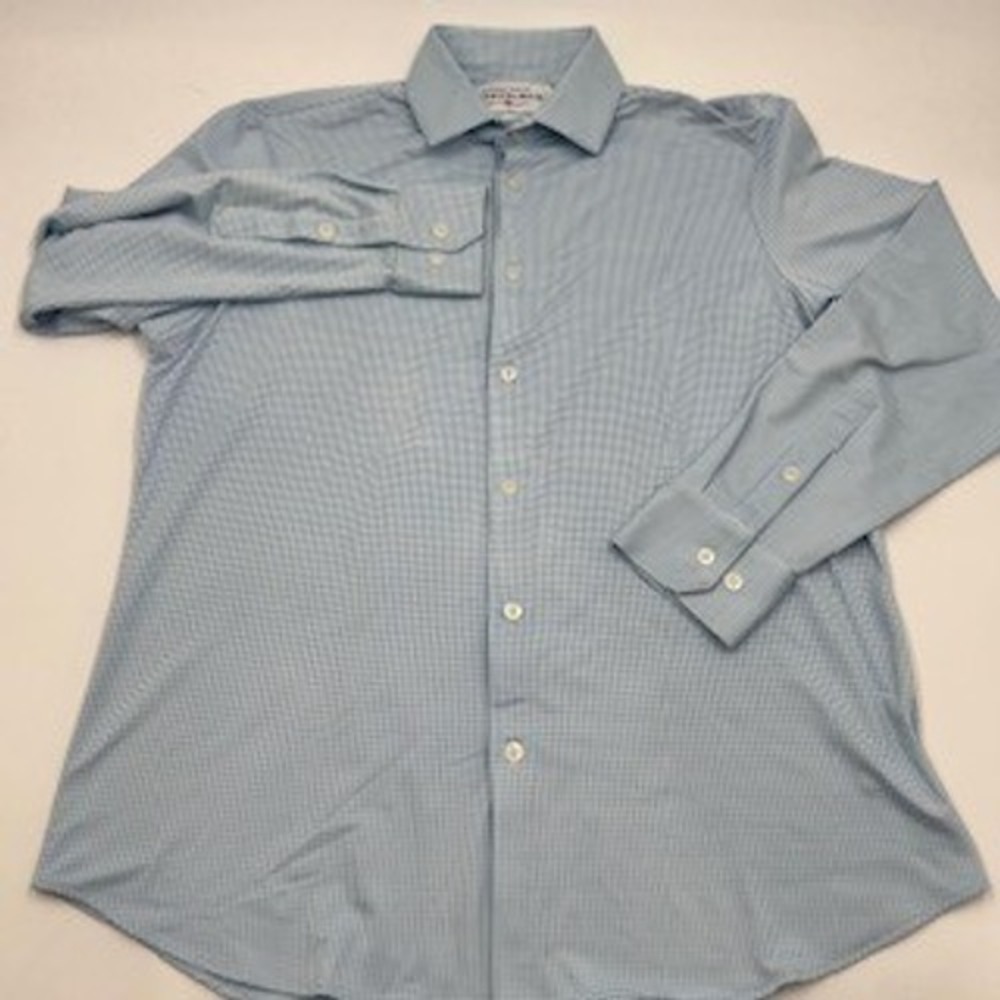 Mizzen+Main Spinnaker Mens Medium Standard Fit Blue Gingham Performance Shirt‎